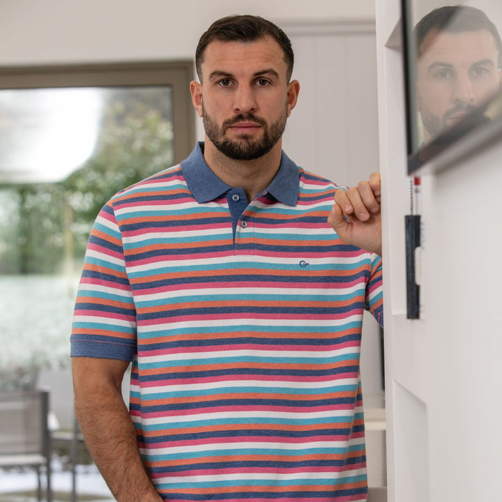 Peter Gribby Short Sleeve Striped Melange Pique Polo