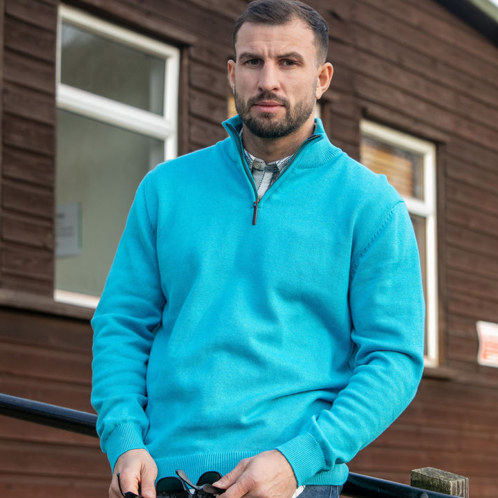 Peter Gribby Premium Combed Cotton ¼ Zip Jumper - Aqua