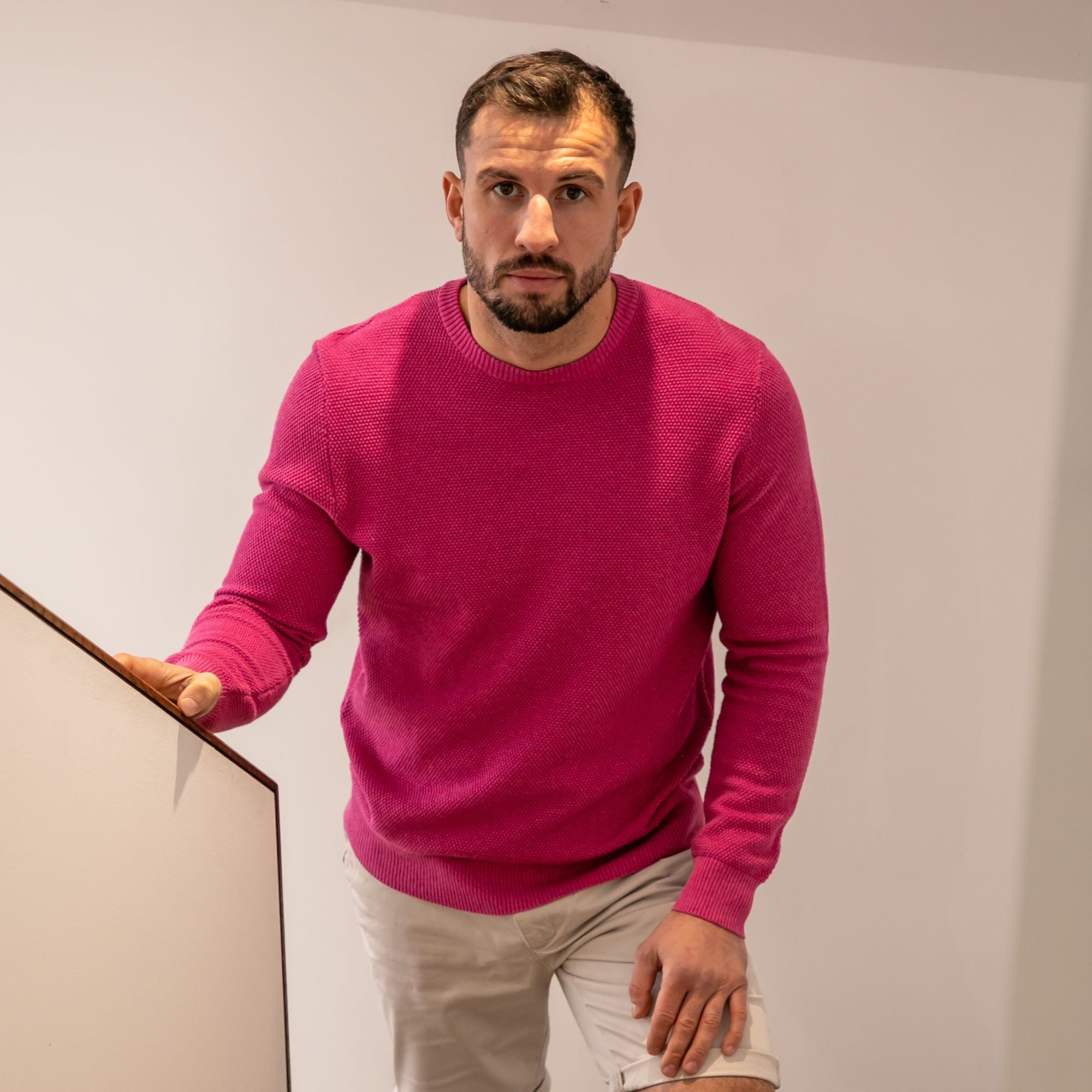 Peter Gribby Premium Combed Cotton Crew Neck Jumper - Dark Pink