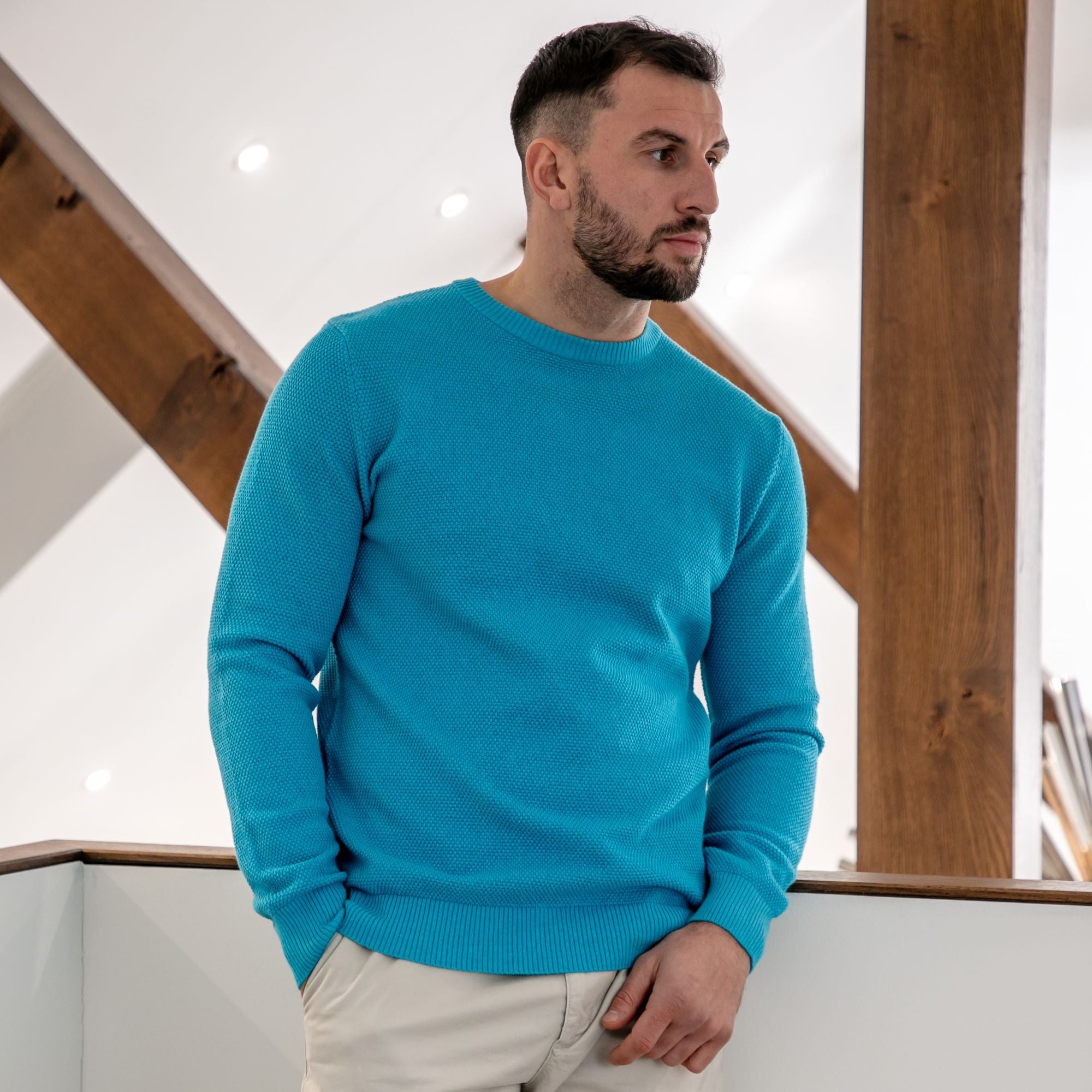 Peter Gribby Premium Combed Cotton Crew Neck Jumper - Aqua
