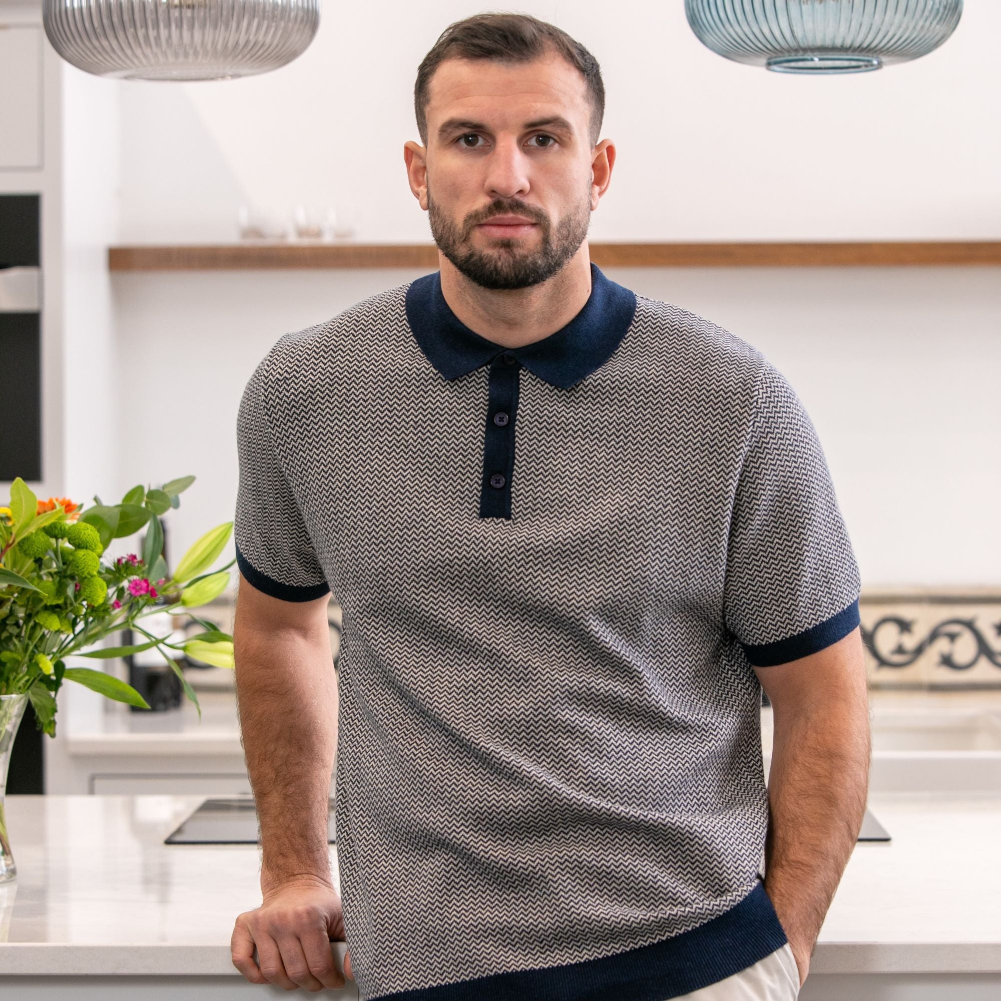 Peter Gribby Short Sleeve Herringbone Knitted Polo