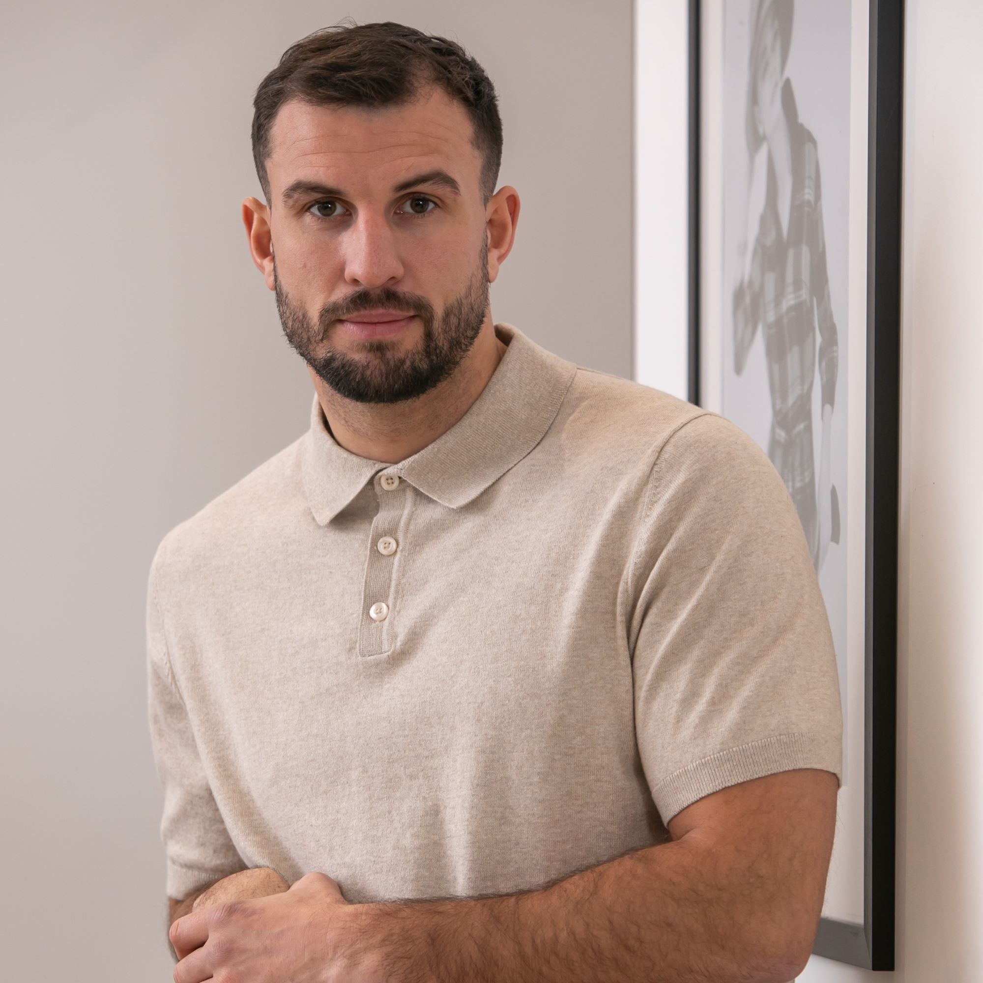 Peter Gribby Short Sleeve Knitted Polo - Stone