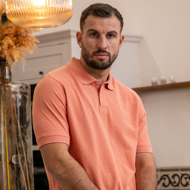 Peter Gribby Short Sleeve Melange Pique Polo - Apricot