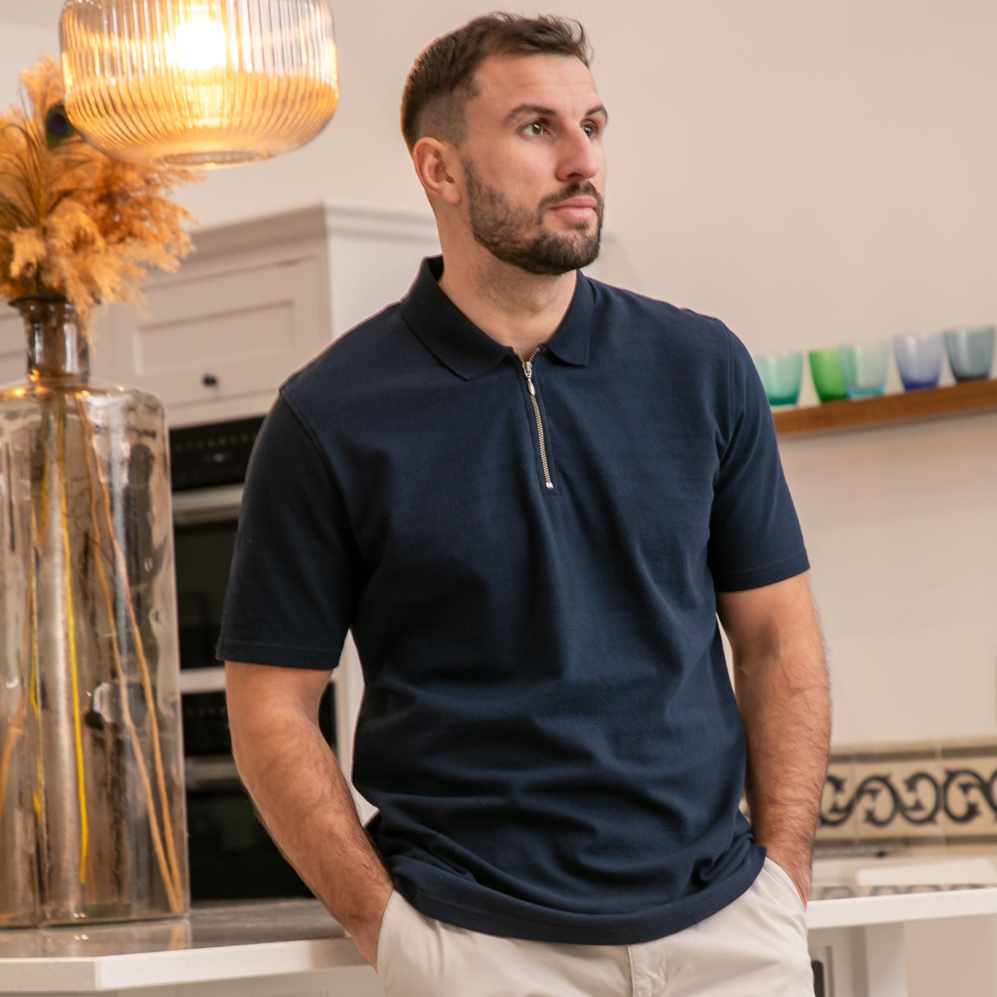 Peter Gribby Bubble Stripe Zipper Polo