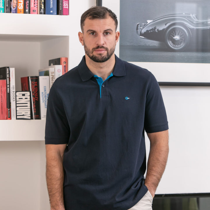 Peter Gribby Short Sleeve Solid Colour Pique Polo - Navy