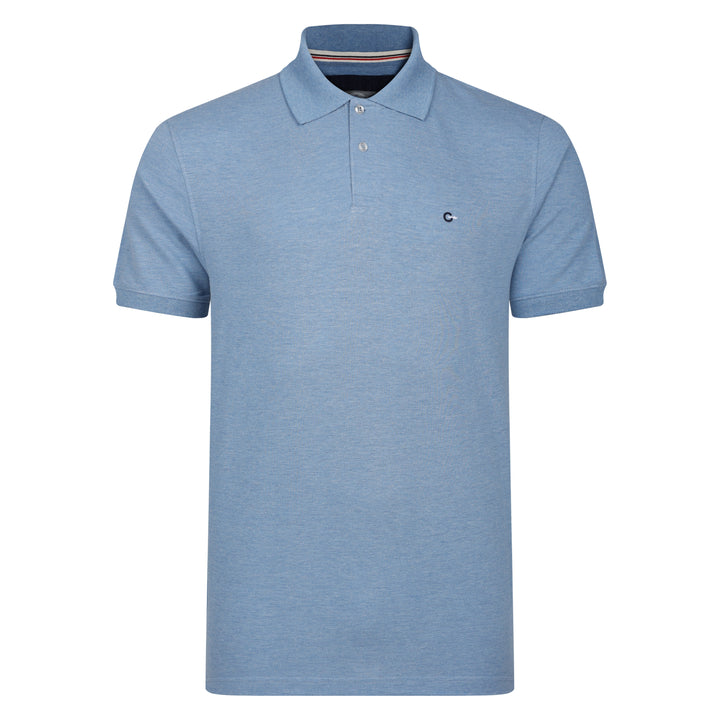 Mens Short Sleeve Melange Pique Polo Shirt - Cornflower