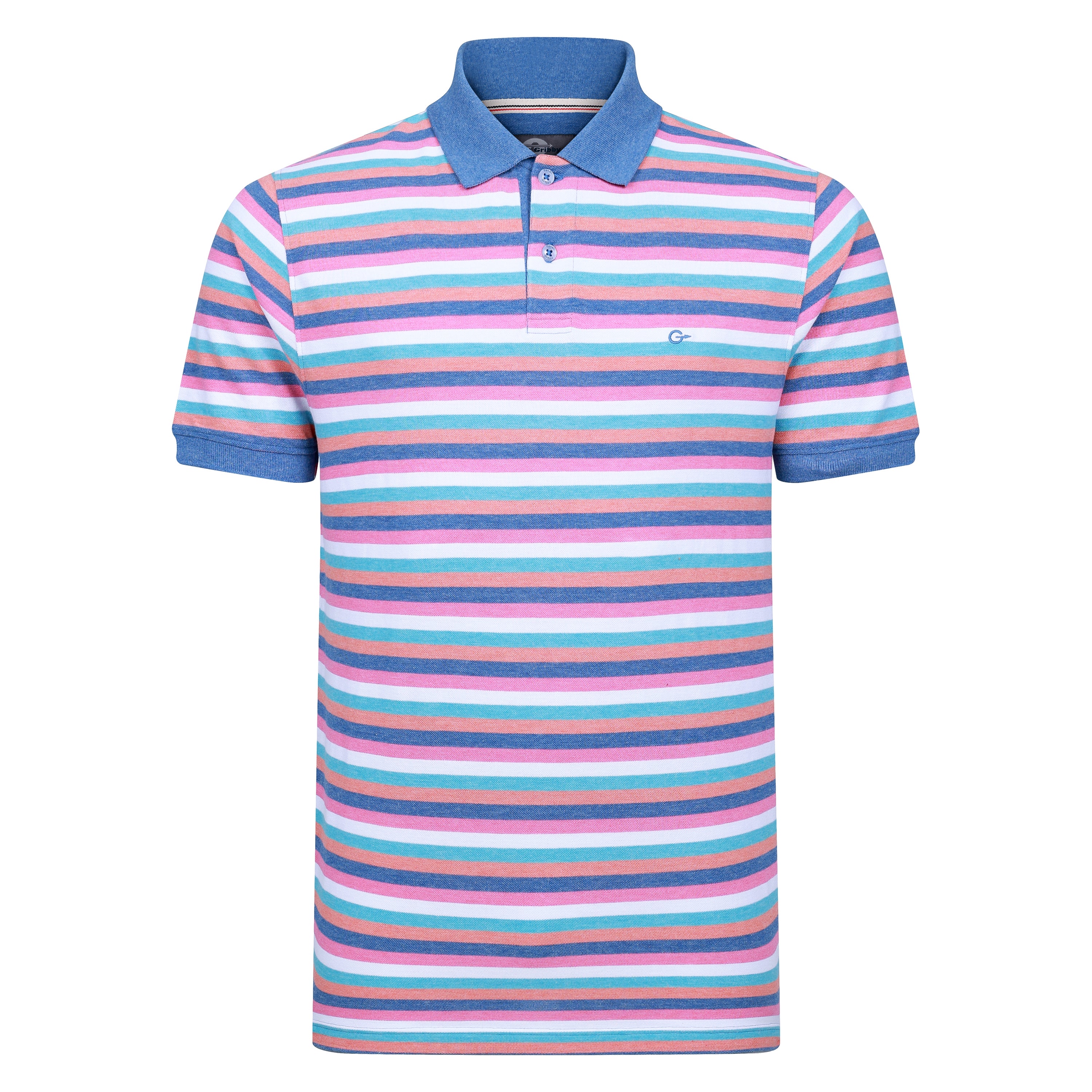 Peter Gribby Short Sleeve Striped Melange Pique Polo