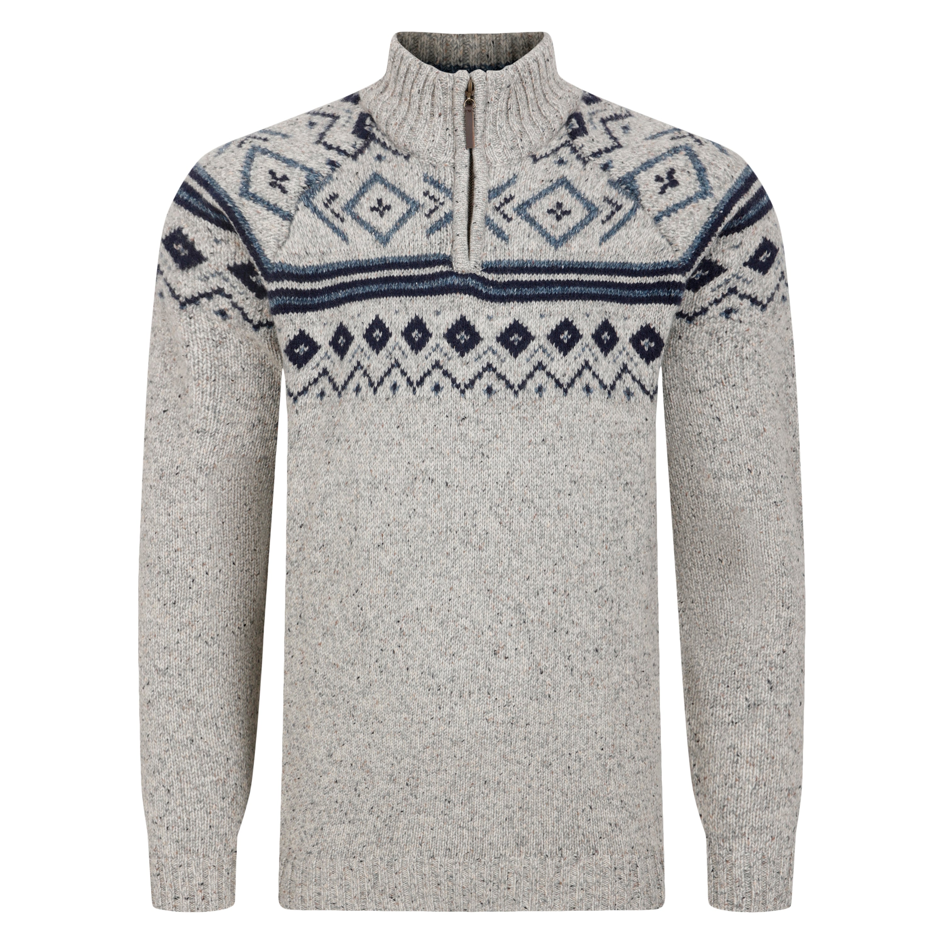 Mens Nordic Pattern Quarter Zip Sweater - Silver