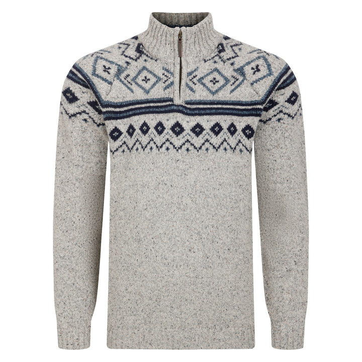 Mens Nordic Pattern Quarter Zip Sweater - Silver