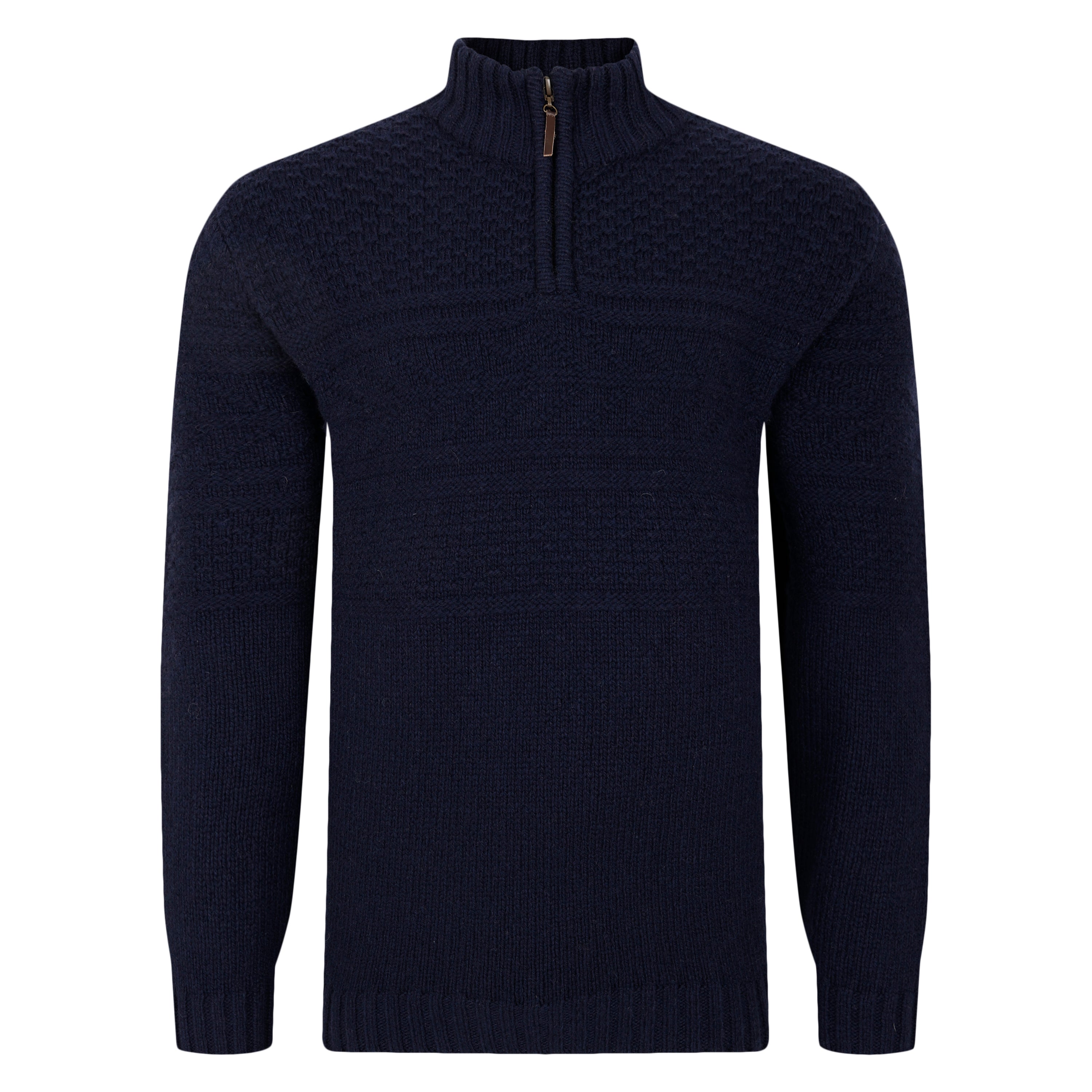 Mens Guernsey Quarter Zip Sweater - Navy