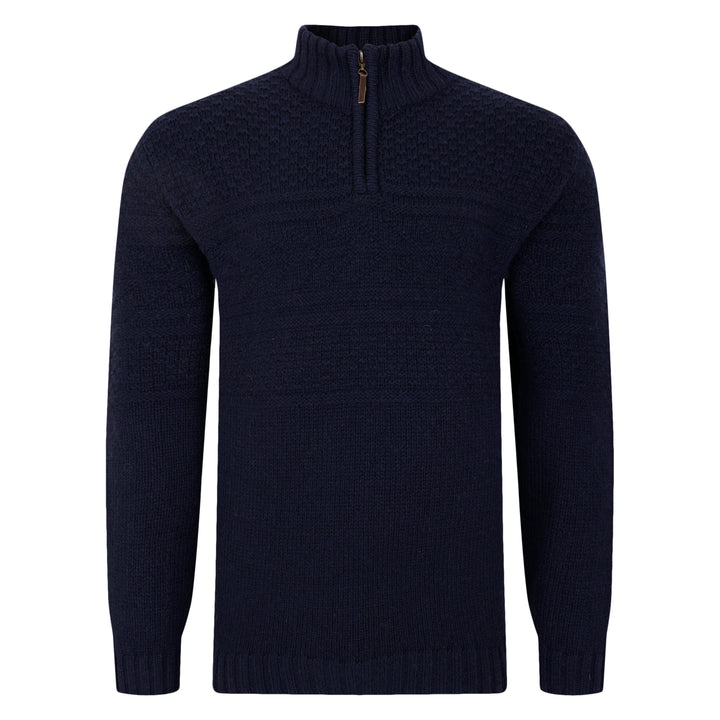 Mens Guernsey Quarter Zip Sweater - Navy