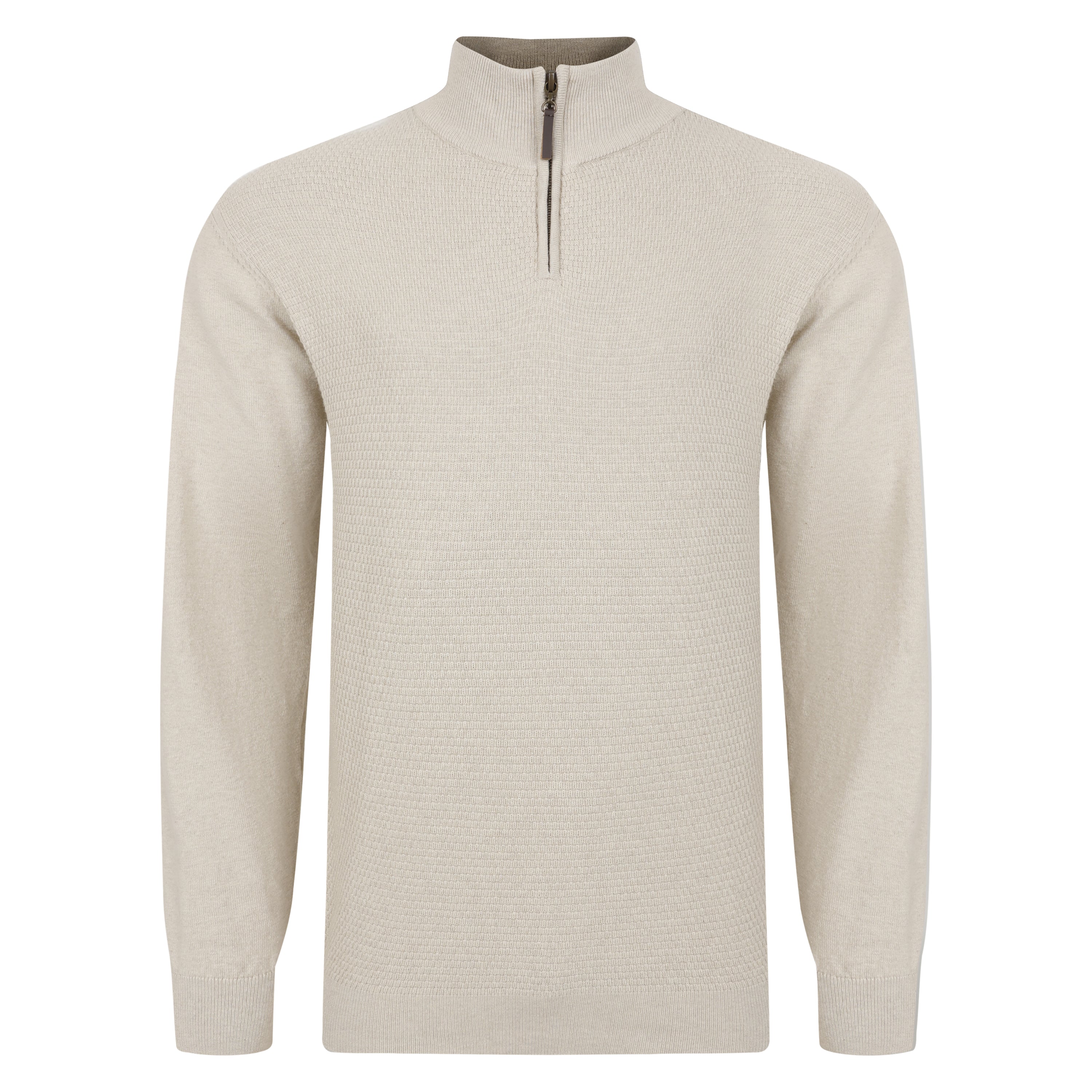 Mens Premium Combed Cotton Quarter Zip Jumper - Natural