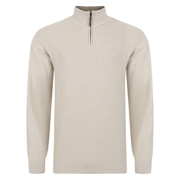 Mens Premium Combed Cotton Quarter Zip Jumper - Natural