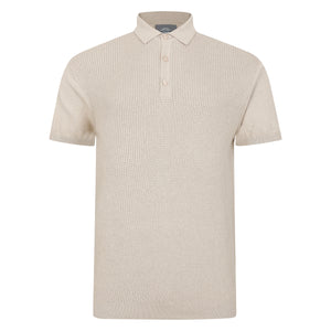 Mens Short Sleeve Knitted Polo Shirt - Natural