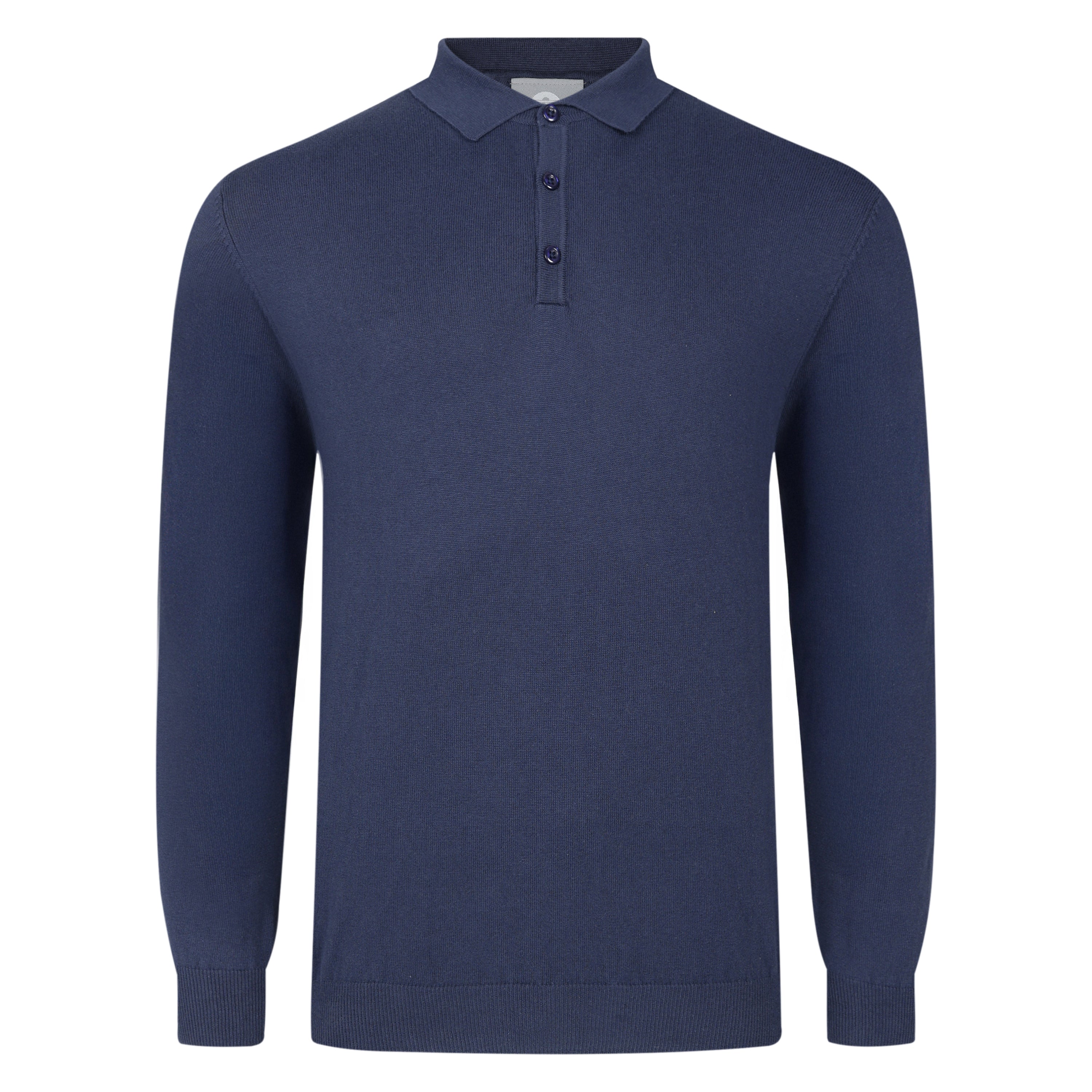 Mens Cotton Long Sleeve Polo Shirt - Navy