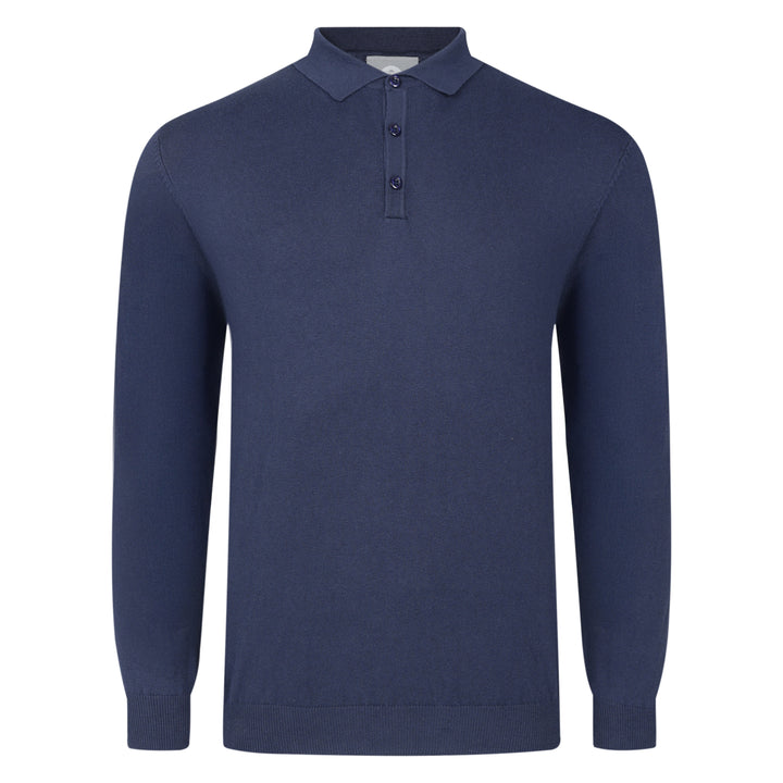 Mens Cotton Long Sleeve Polo Shirt - Navy