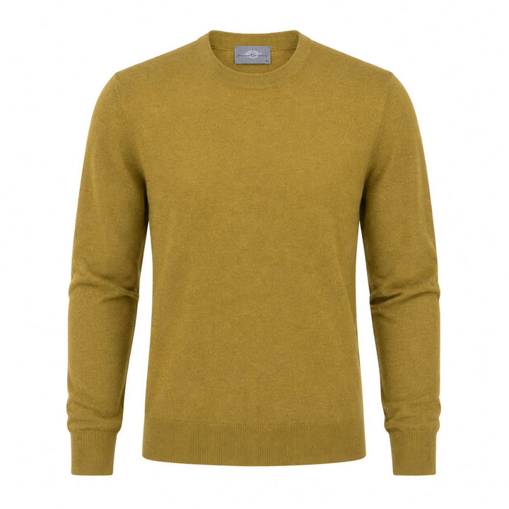 Mens Merino Blend Crew Neck Sweater - Mustard