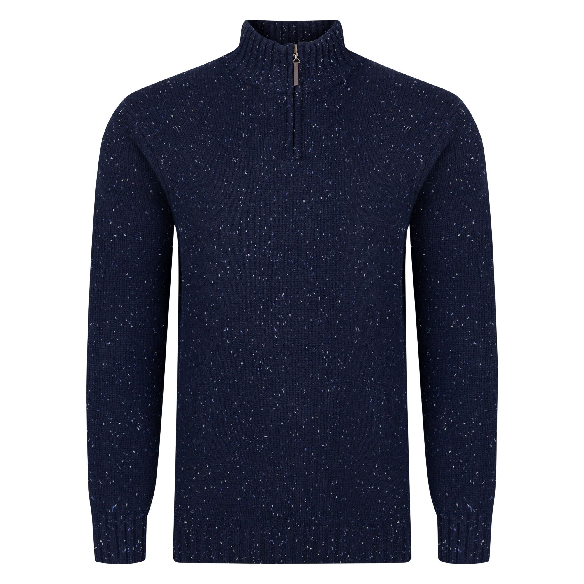 Mens Lambswool Mix Nep 1/4 Zip - Indigo