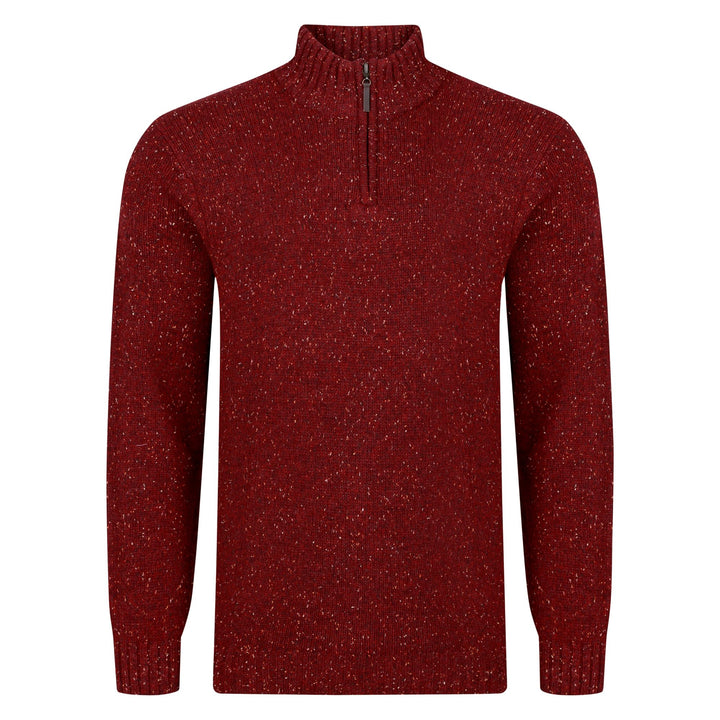 Mens Lambswool Mix Nep 1/4 Zip - Wine