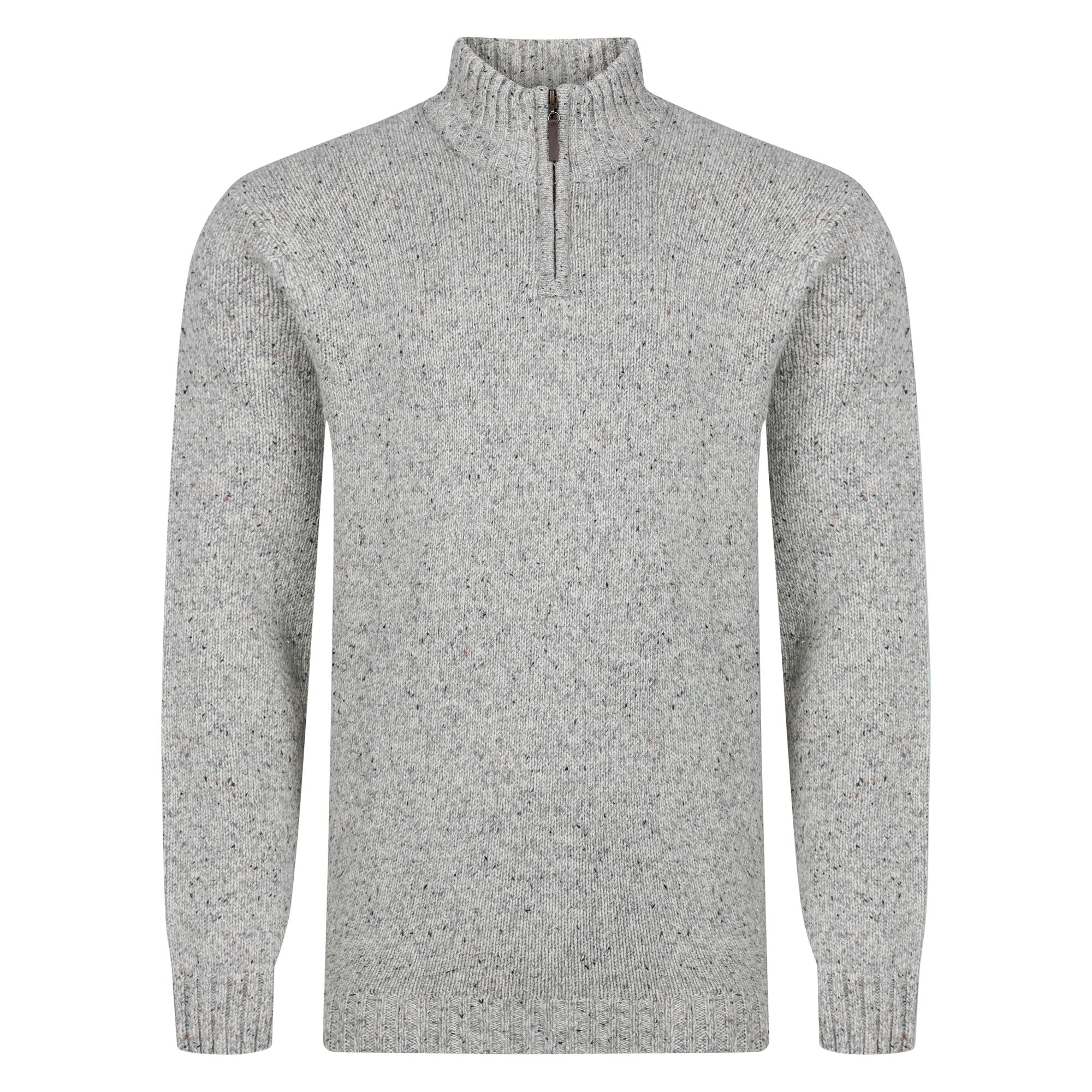 Mens Lambswool Mix Nep 1/4 Zip - Pebble
