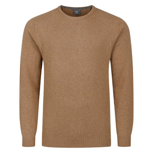 Mens Crew Neck Lambswool Sweater - Caramel