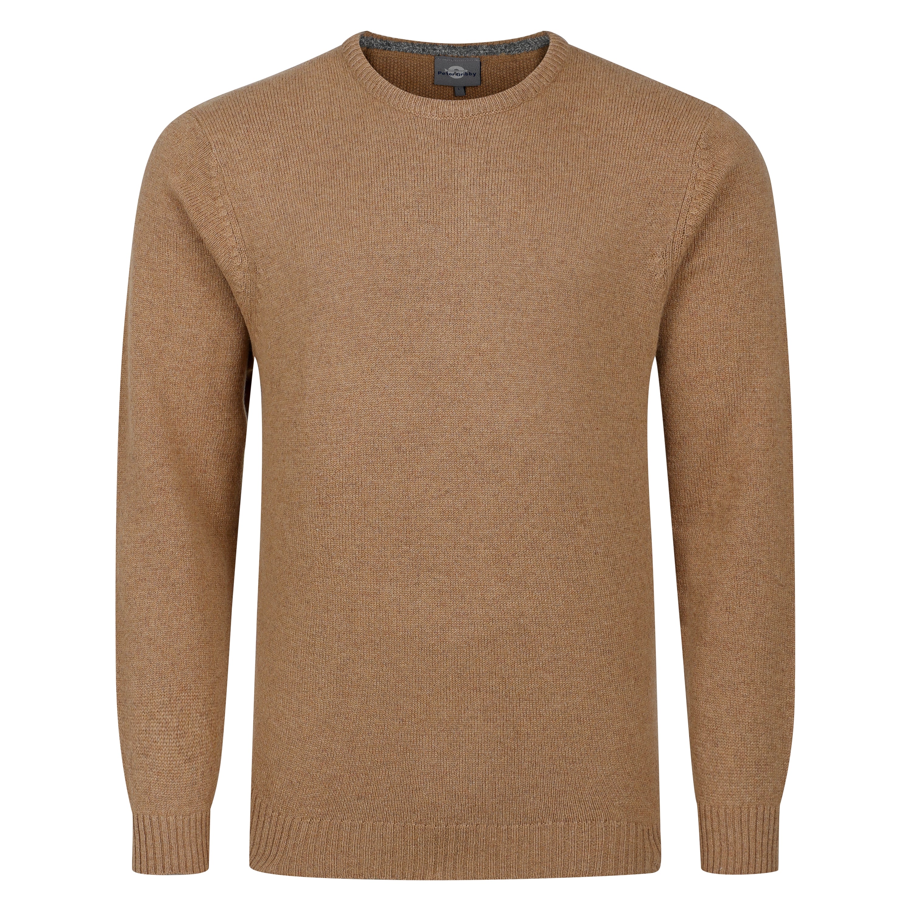 Mens Crew Neck Lambswool Sweater - Caramel