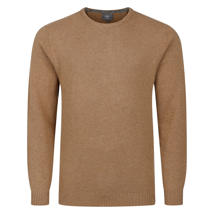 Mens Crew Neck Lambswool Sweater - Caramel