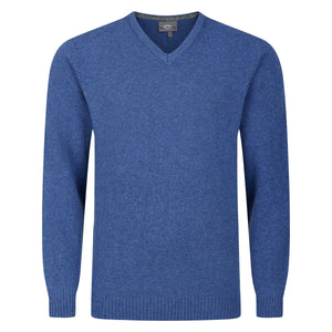Mens V Neck Lambswool Sweater - Blue