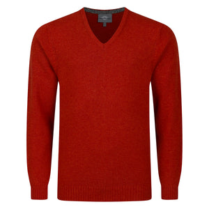 Mens V Neck Lambswool Sweater - Copper