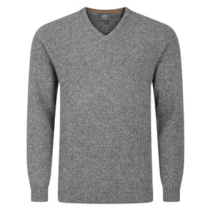 Mens V Neck Lambswool Sweater - Grey Marl