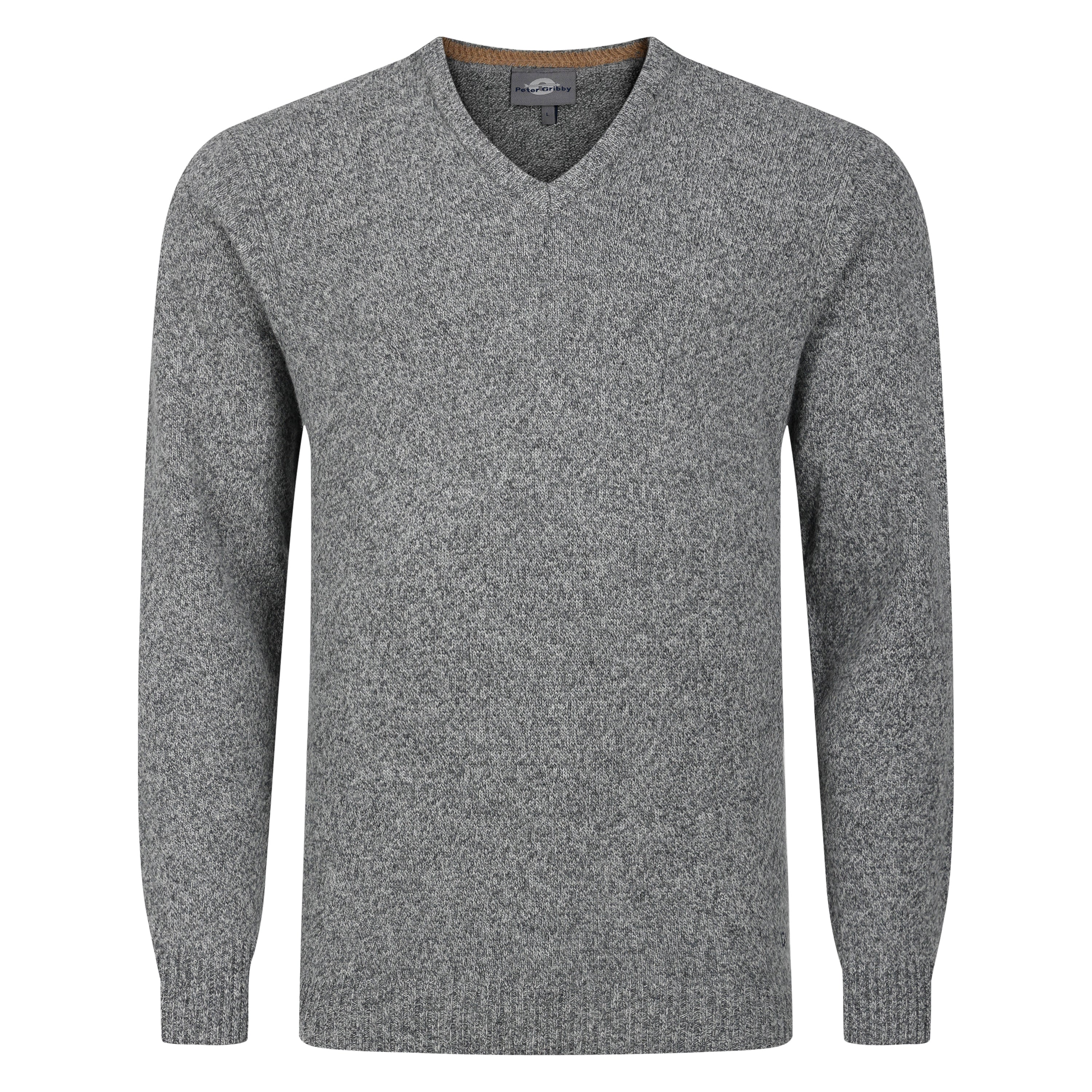 Mens V Neck Lambswool Sweater - Grey Marl