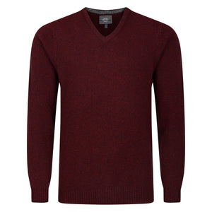 Mens V Neck Lambswool Sweater - Wine