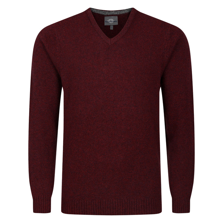 Mens V Neck Lambswool Sweater - Wine