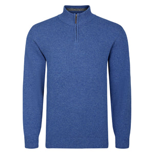 Mens Lambswool Quarter Zip Sweater - Blue