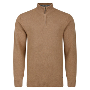 Mens Lambswool Quarter Zip Sweater - Caramel