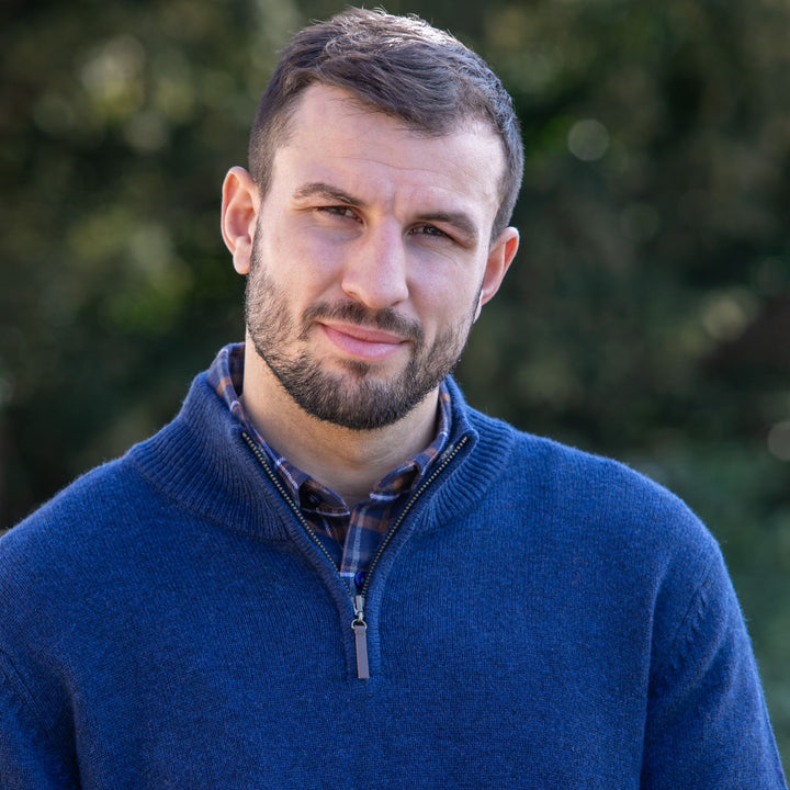 Mens Lambswool Quarter Zip Sweater - Navy