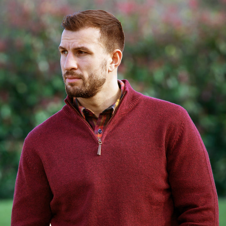 Mens Lambswool Quarter Zip Sweater - Wine