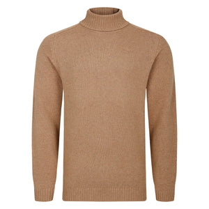 Mens Lambswool Roll Neck Jumper - Caramel