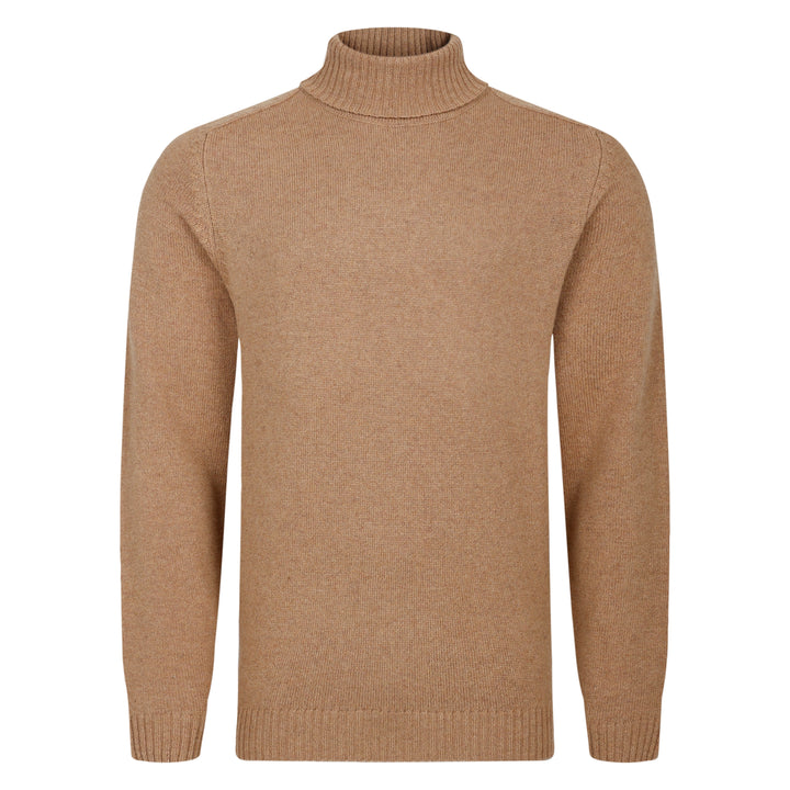 Mens Lambswool Roll Neck Jumper - Caramel