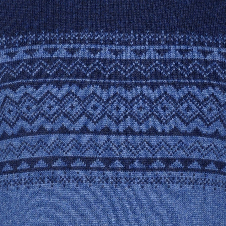 Mens Fairisle Yoke Crew Neck Sweater - Blue