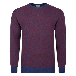 Mens Bi Colour Jacquard Crew Neck Jumper - Navy