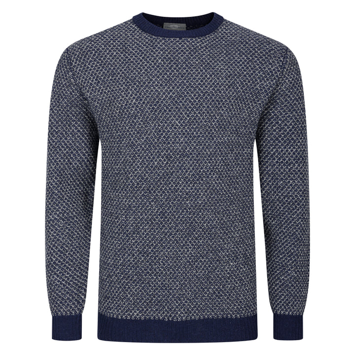 Mens Textured Bi Colour Crew Neck Jumper - Navy/Grey