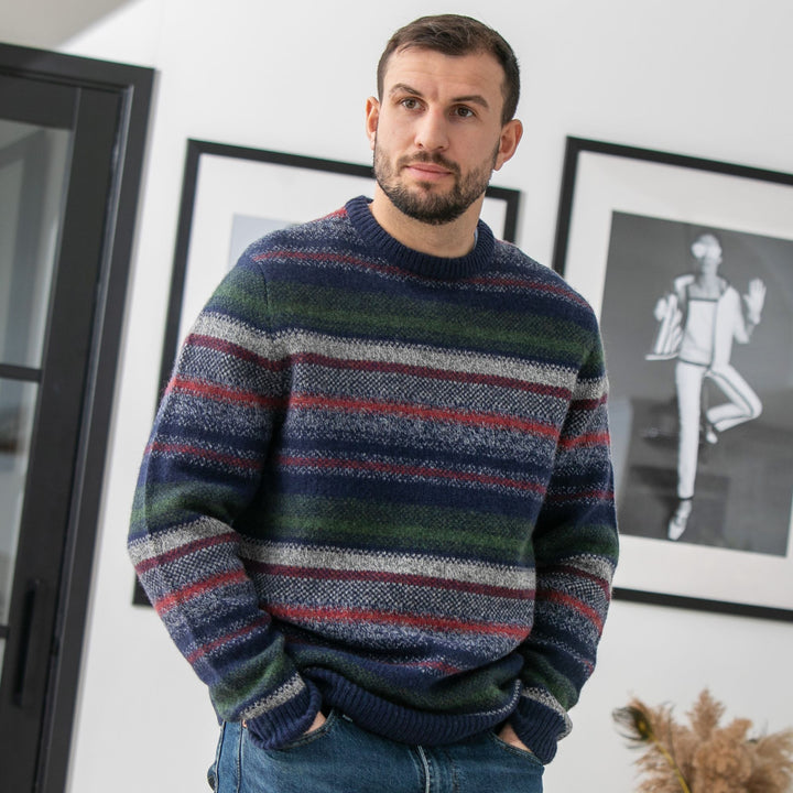 Mens Striped Crew Neck Jumper - Navybase