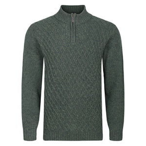 Mens Patterned Quarter Zip Jumper - Forestgreen