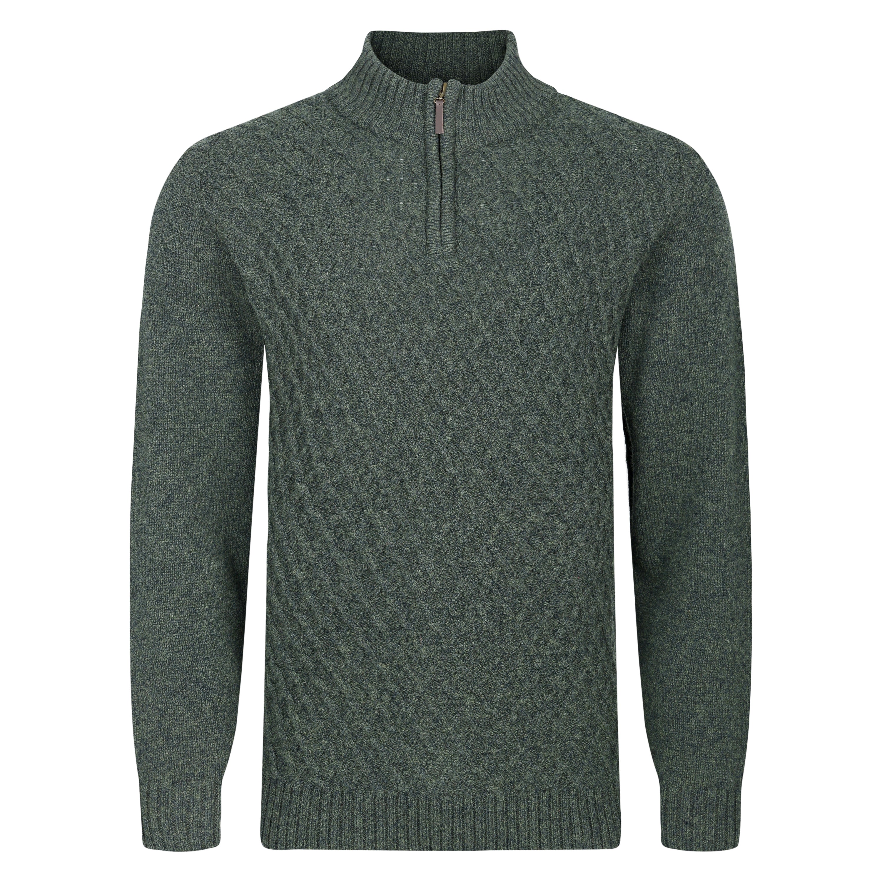 Mens Patterned Quarter Zip Jumper - Forestgreen