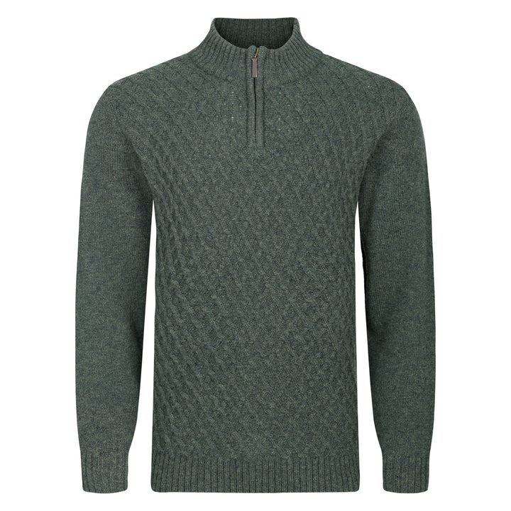 Mens Patterned Quarter Zip Jumper - Forestgreen