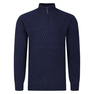 Mens Patterned Quarter Zip Jumper - Navy