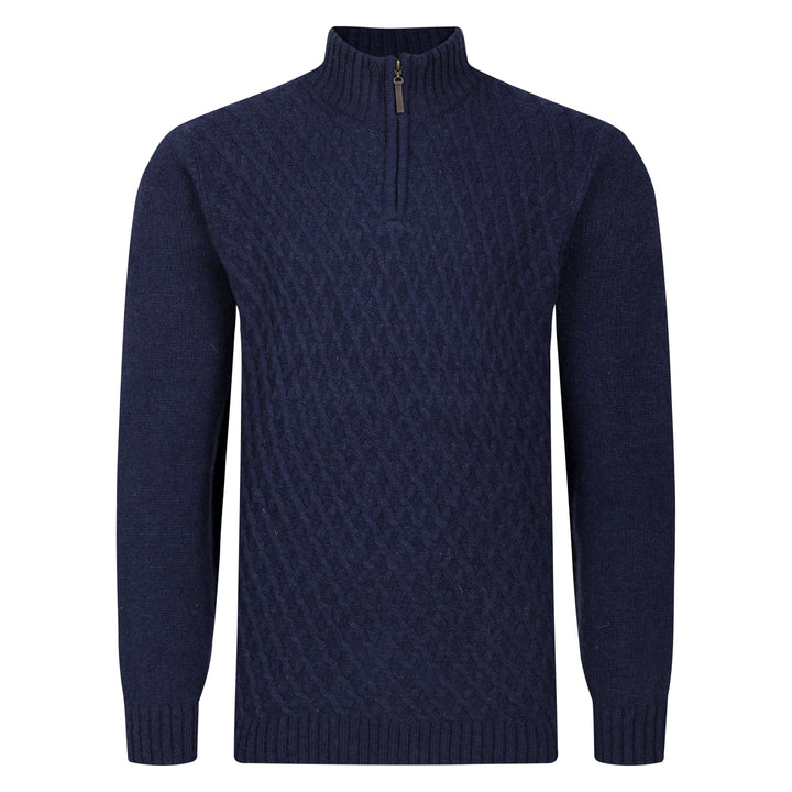 Mens Patterned Quarter Zip Jumper - Navy