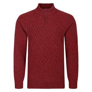 Mens Patterned Quarter Zip Jumper - Russet