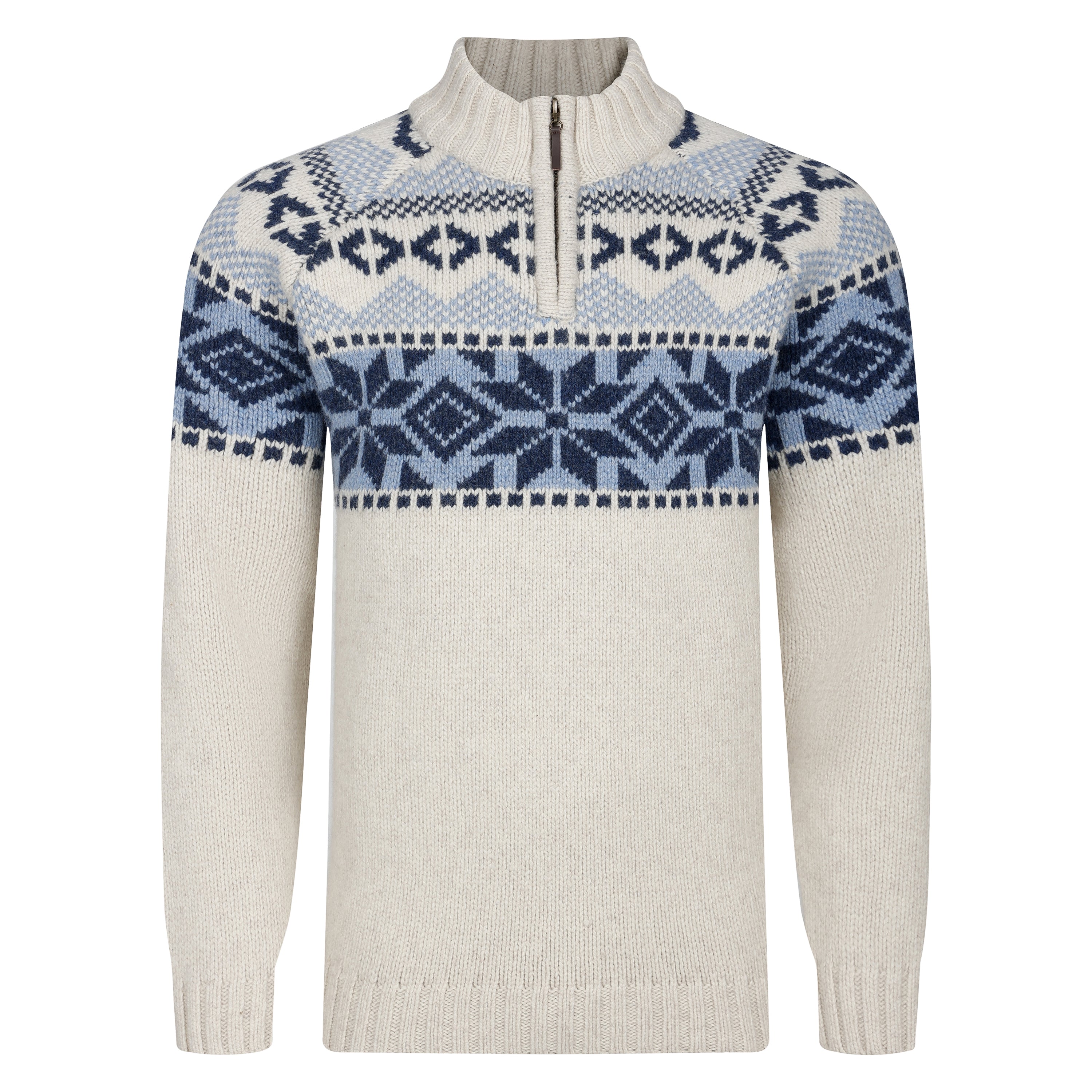 Mens Nordic Quarter Zip Sweater - Ecru